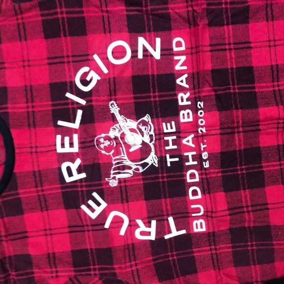 TRUE Religion T Shirt Plaid BIG LOGO RED Large - Picture 6 of 6